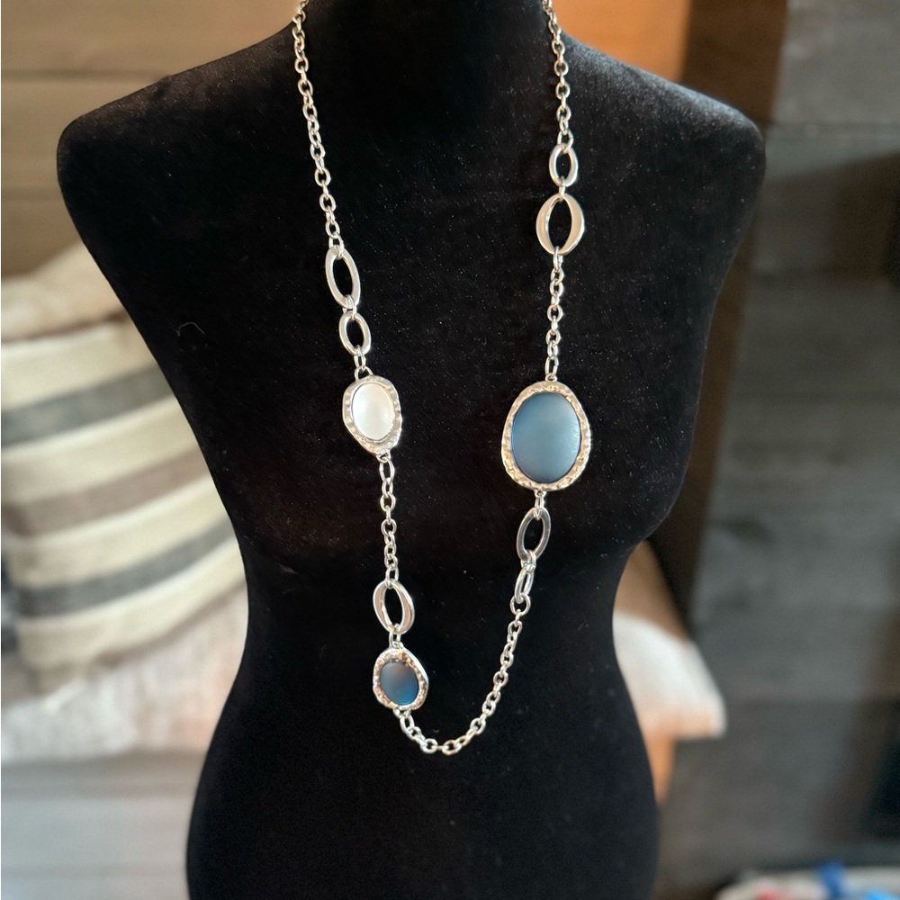 Chico's Silver and Blue Asymmetrical Necklace